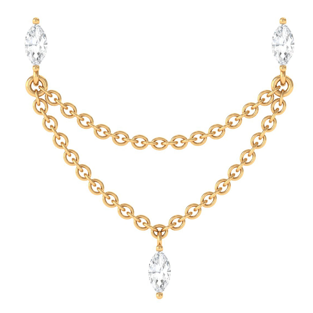 Marquise Diamond Double Piercing Earring with Dangling Chain