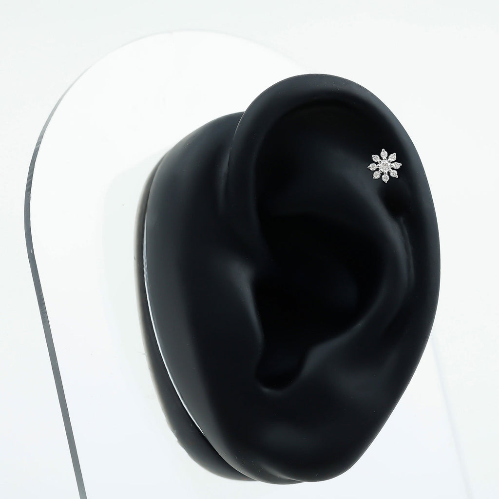 Sparkling Diamond Flower Cartilage Earring with Flat Back