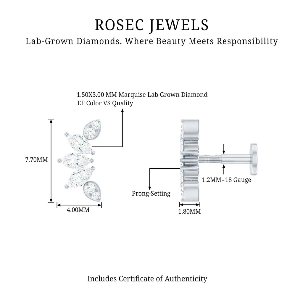 Marquise Diamond Leaf Crawler Earring for Helix Piercing