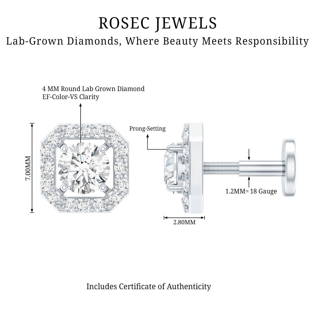 Simple Octagon Shape Diamond Helix Earring