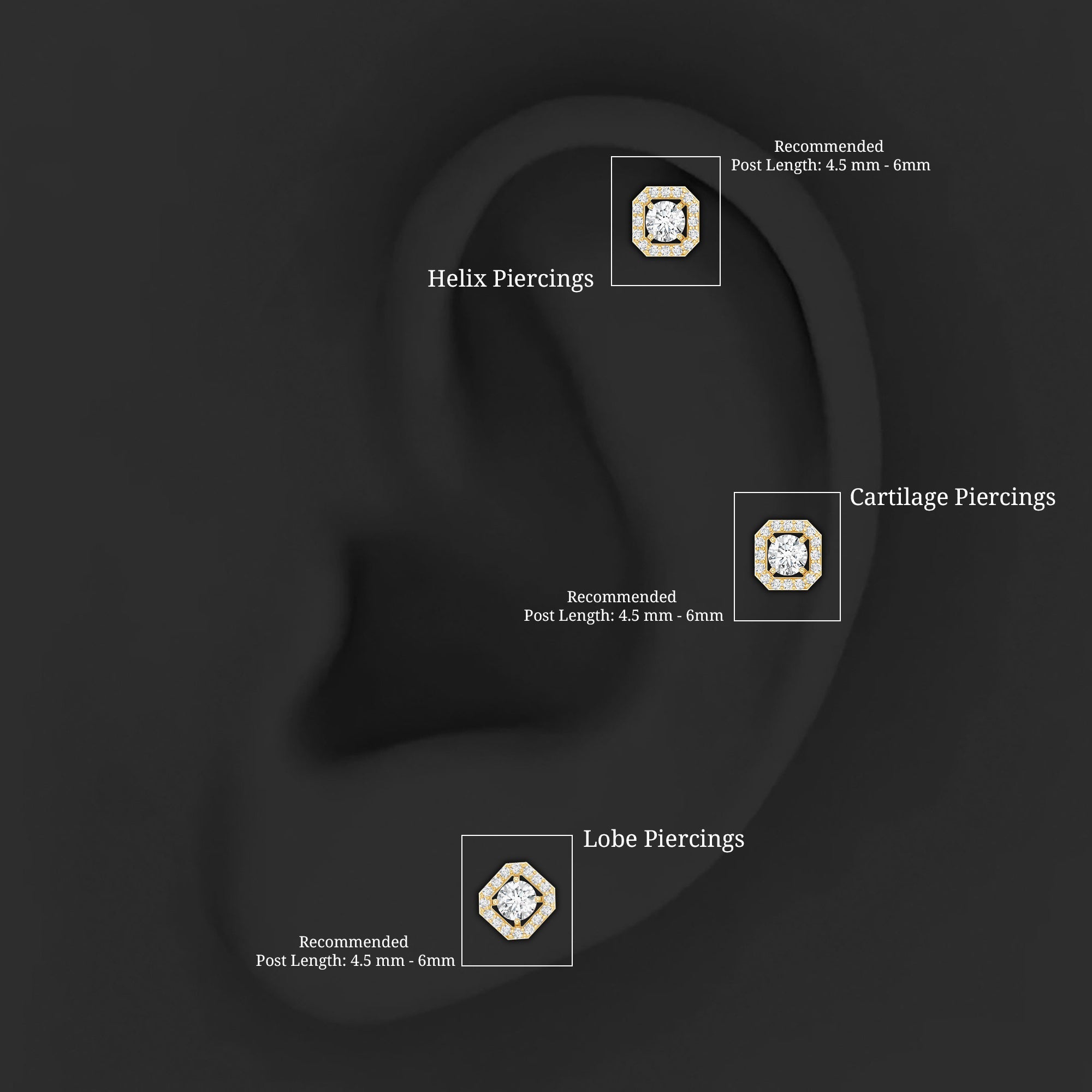Simple Octagon Shape Diamond Helix Earring