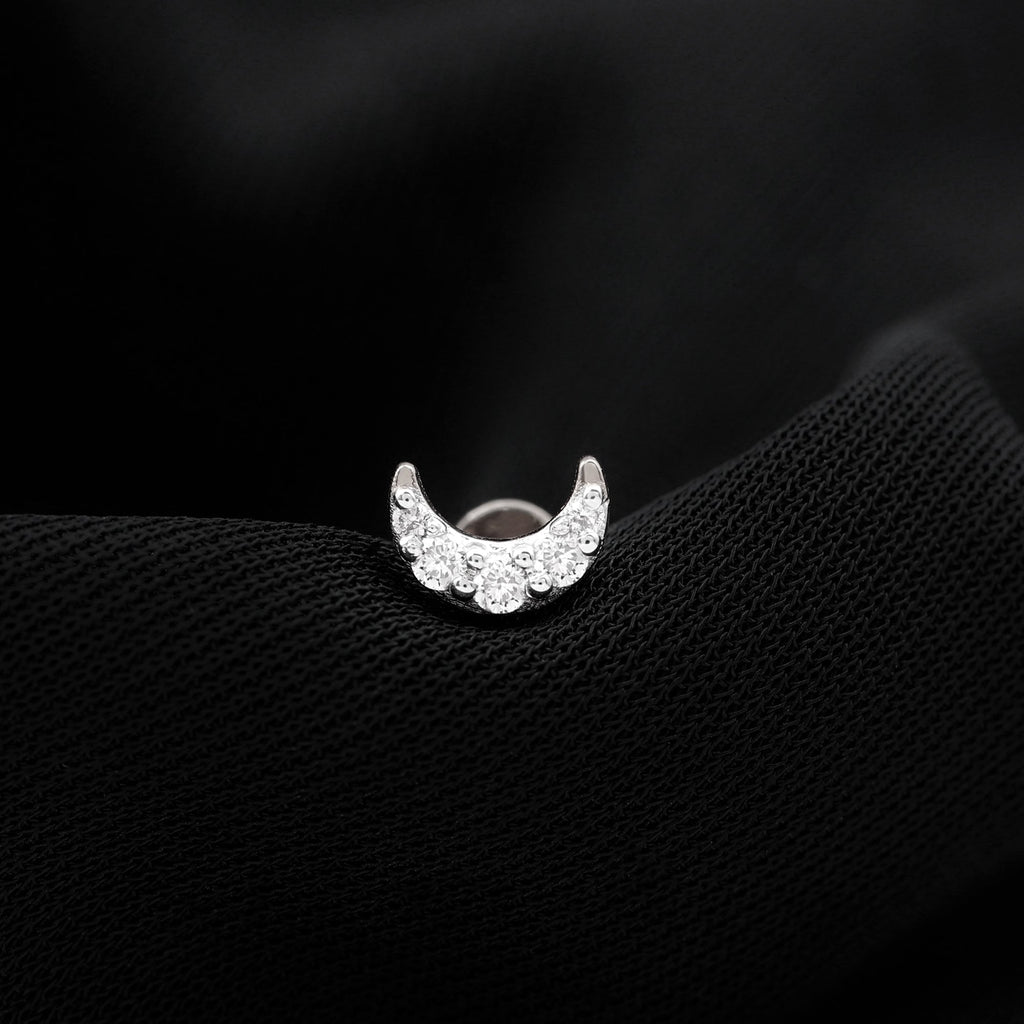 Round Cut Diamond Crescent Moon Cartilage Earring