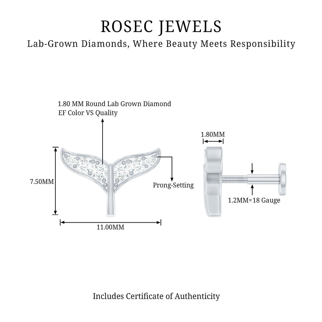 Certified Diamond Whale Tail Earring for Helix Piercing