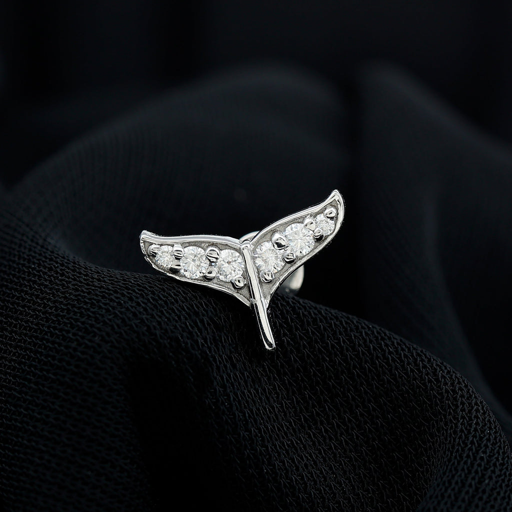 Certified Diamond Whale Tail Earring for Helix Piercing