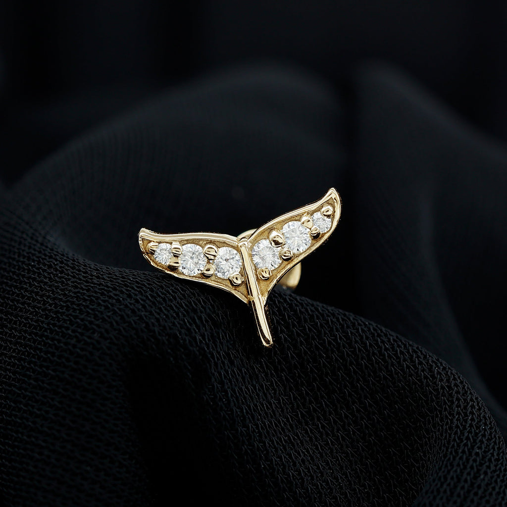 Certified Diamond Whale Tail Earring for Helix Piercing