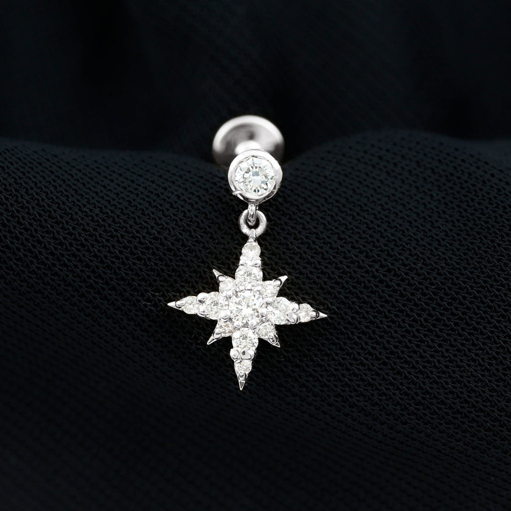 Certified Diamond Starburst Drop Earring for Helix Piercing