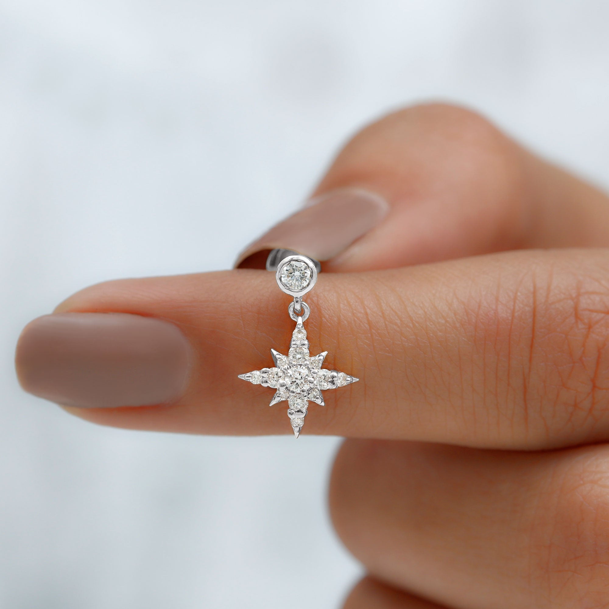 Certified Diamond Starburst Drop Earring for Helix Piercing