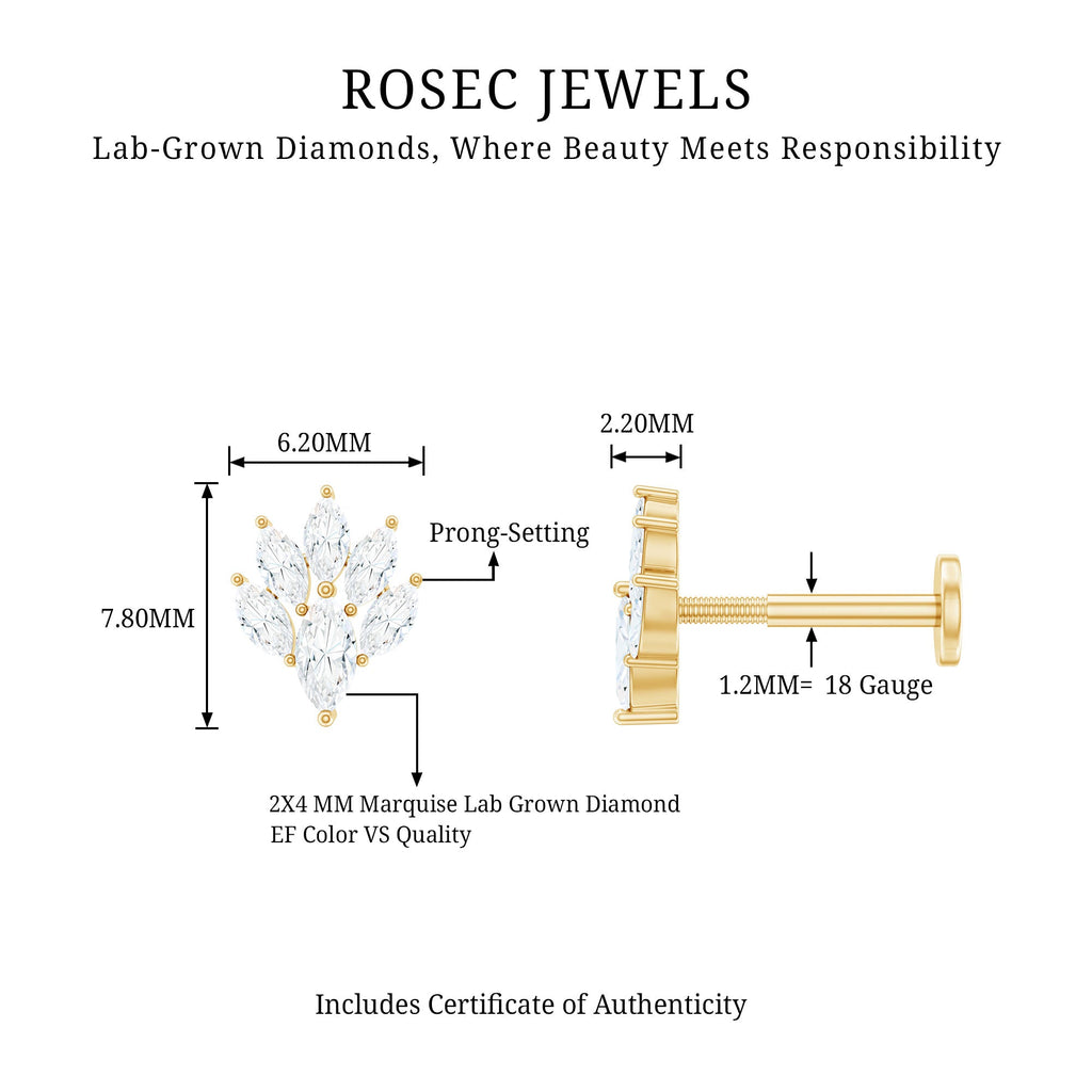 Marquise Diamond Leaf Cluster Helix Earring