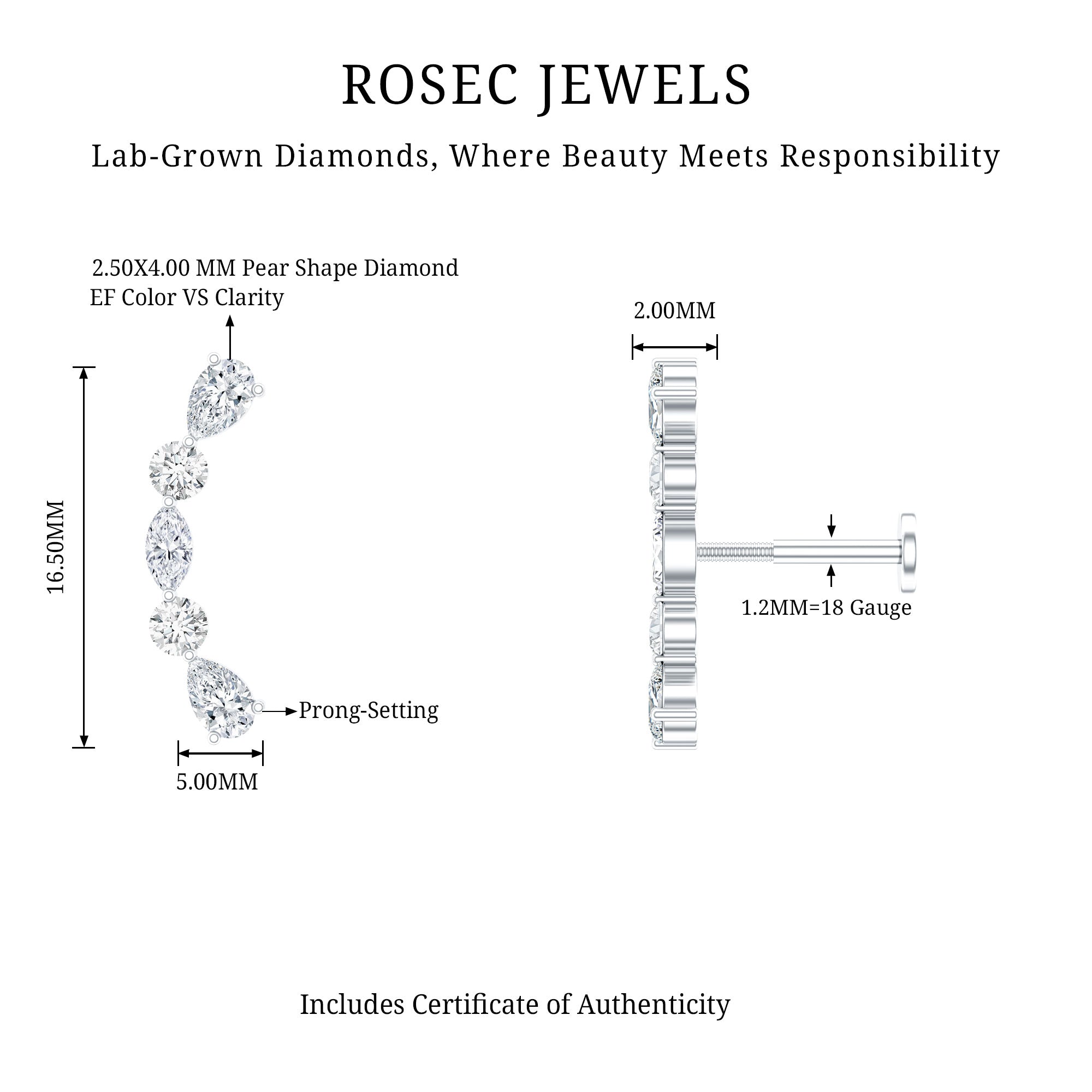 Simple Diamond Curved Crawler Earring for Helix Piercing