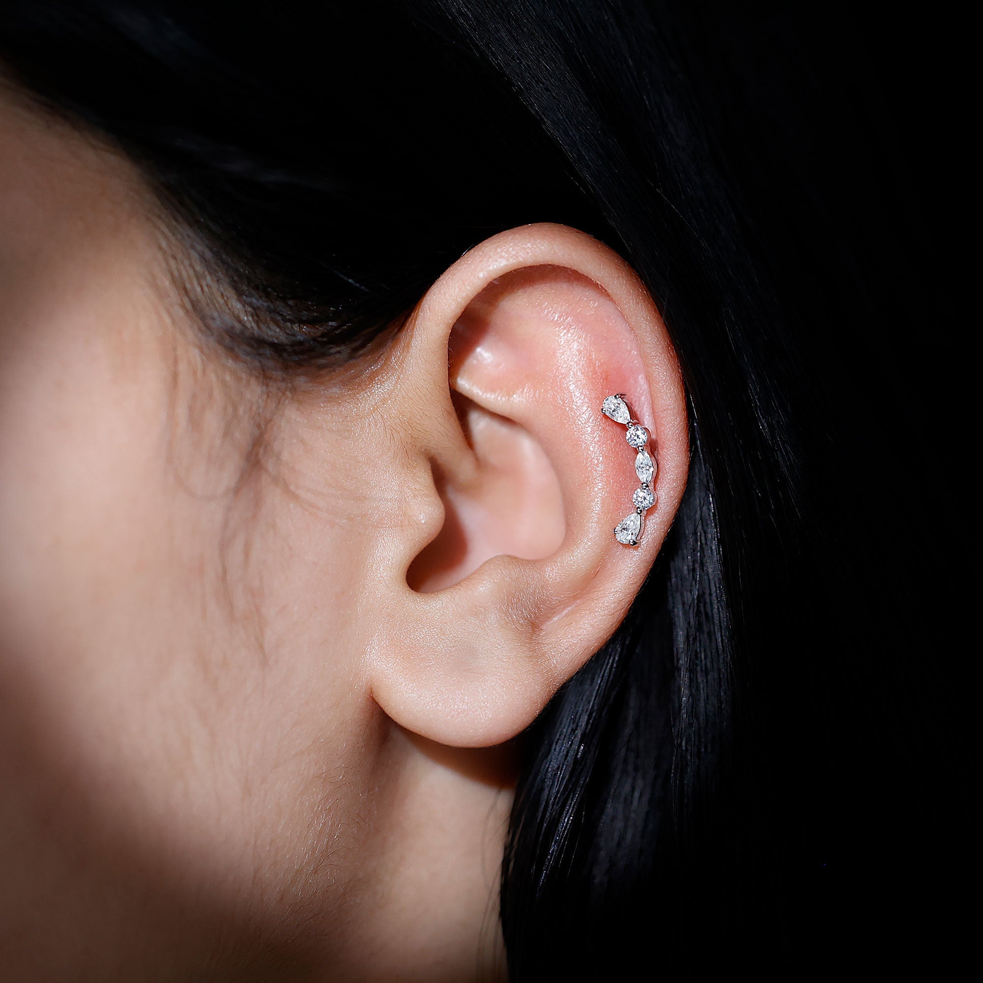 Simple Diamond Curved Crawler Earring for Helix Piercing
