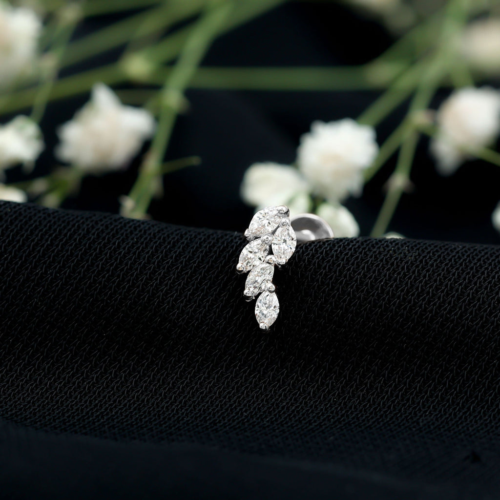 Marquise Diamond Leaf Cluster Earring for Helix Piercing