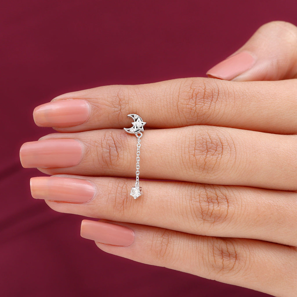 Diamond Moon Chain Earring for Helix Piercing