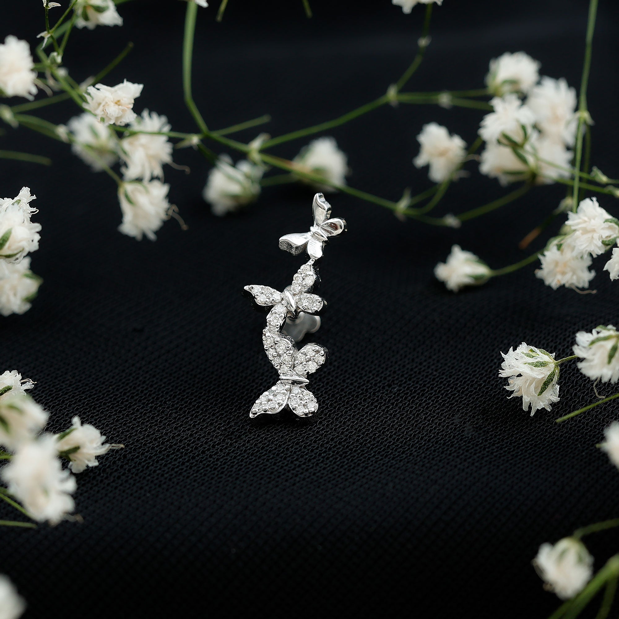Diamond Butterfly Crawler Earring for Helix Piercing