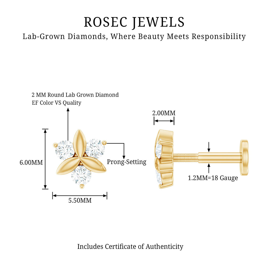Brilliant Cut Diamond Floral Earring for Conch Piercing