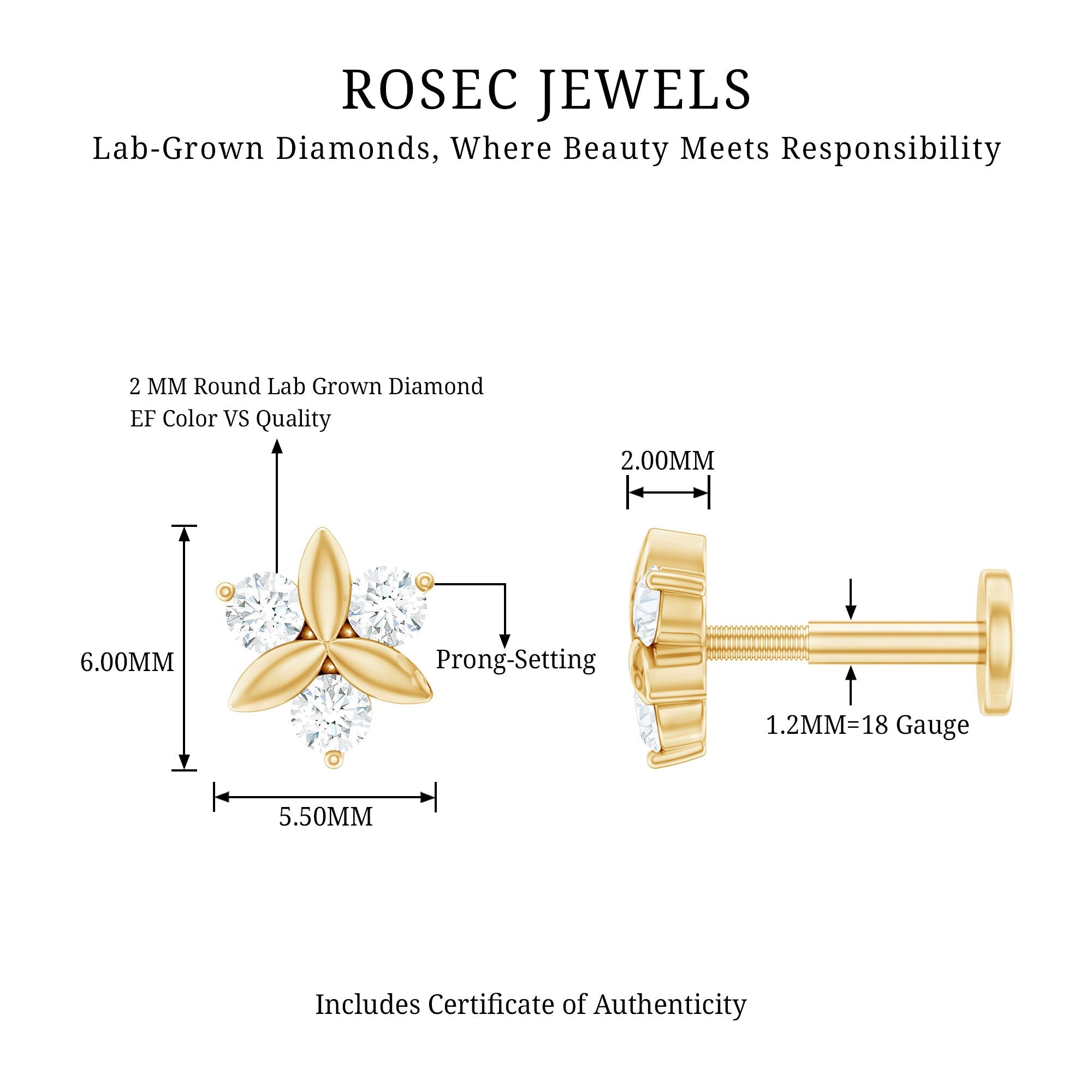Brilliant Cut Diamond Floral Earring for Conch Piercing