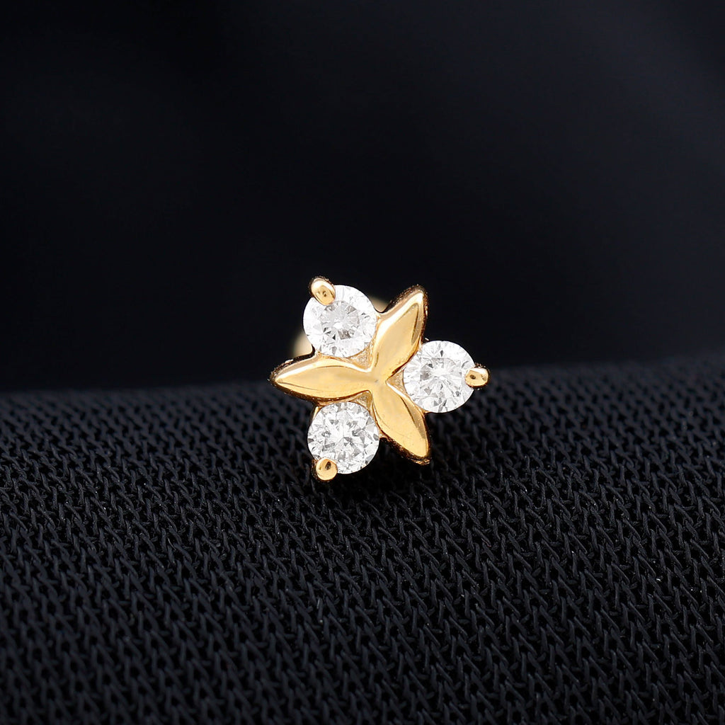 Brilliant Cut Diamond Floral Earring for Conch Piercing