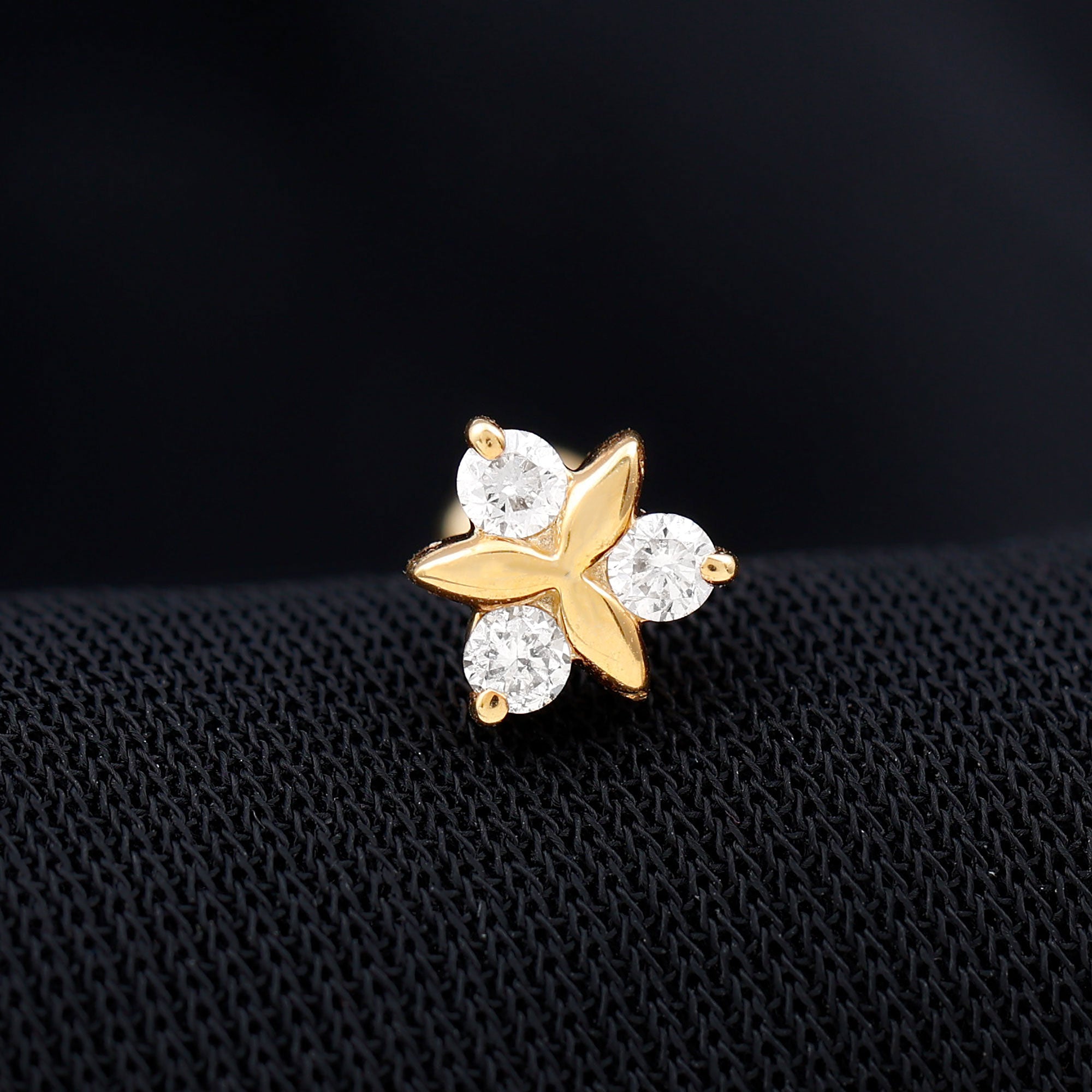 Brilliant Cut Diamond Floral Earring for Conch Piercing