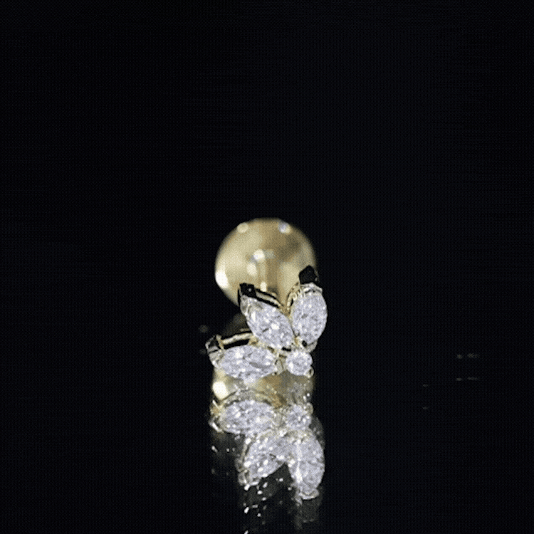 Marquise Diamond Lotus Earring for Cartilage Piercing