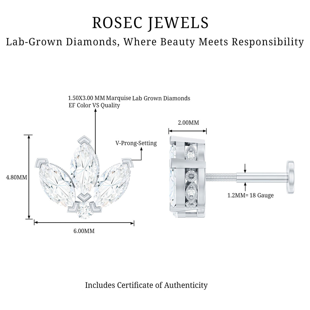 Marquise Diamond Lotus Earring for Cartilage Piercing