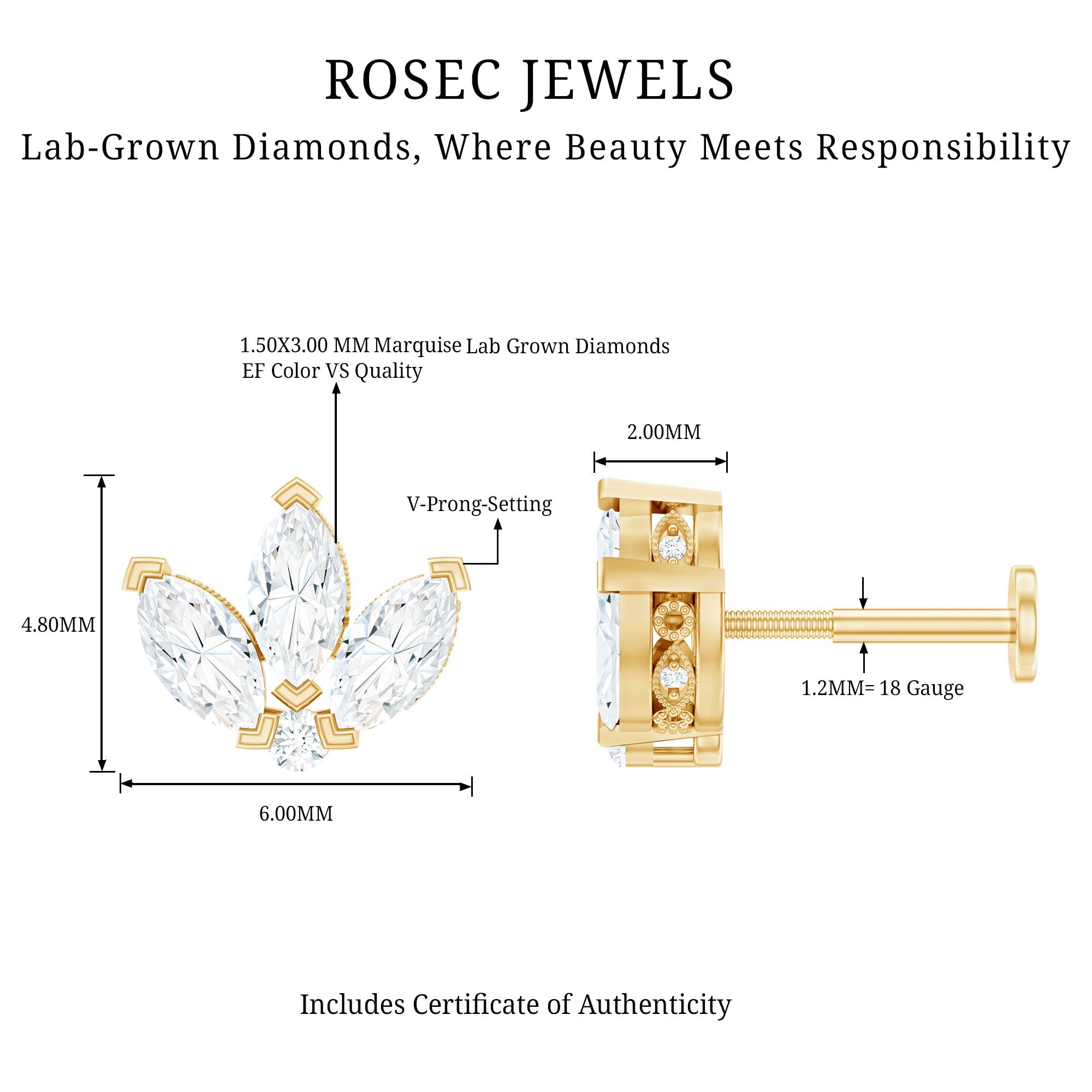 Marquise Diamond Lotus Earring for Cartilage Piercing