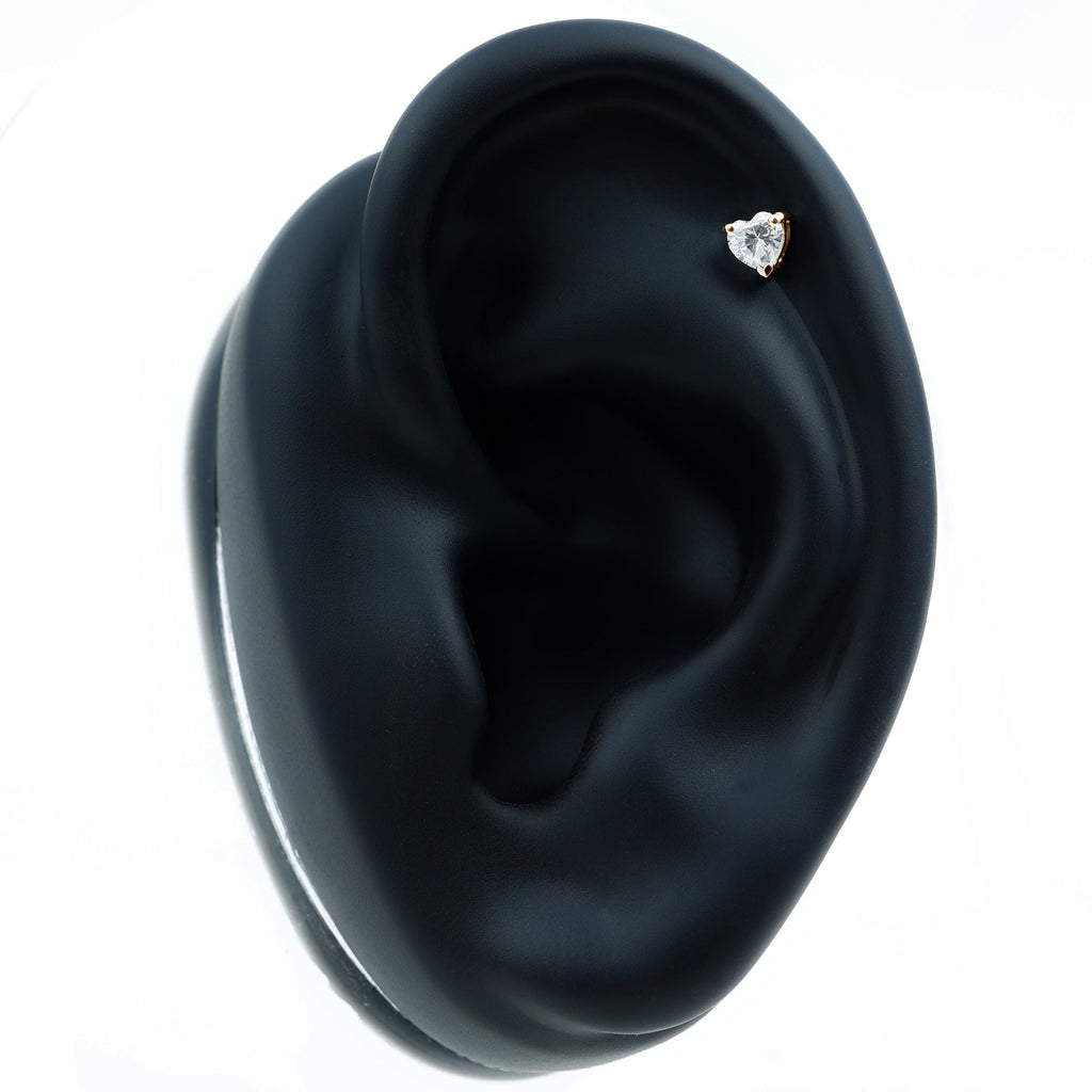 Solitaire Diamond Heart Earring with Flat Back