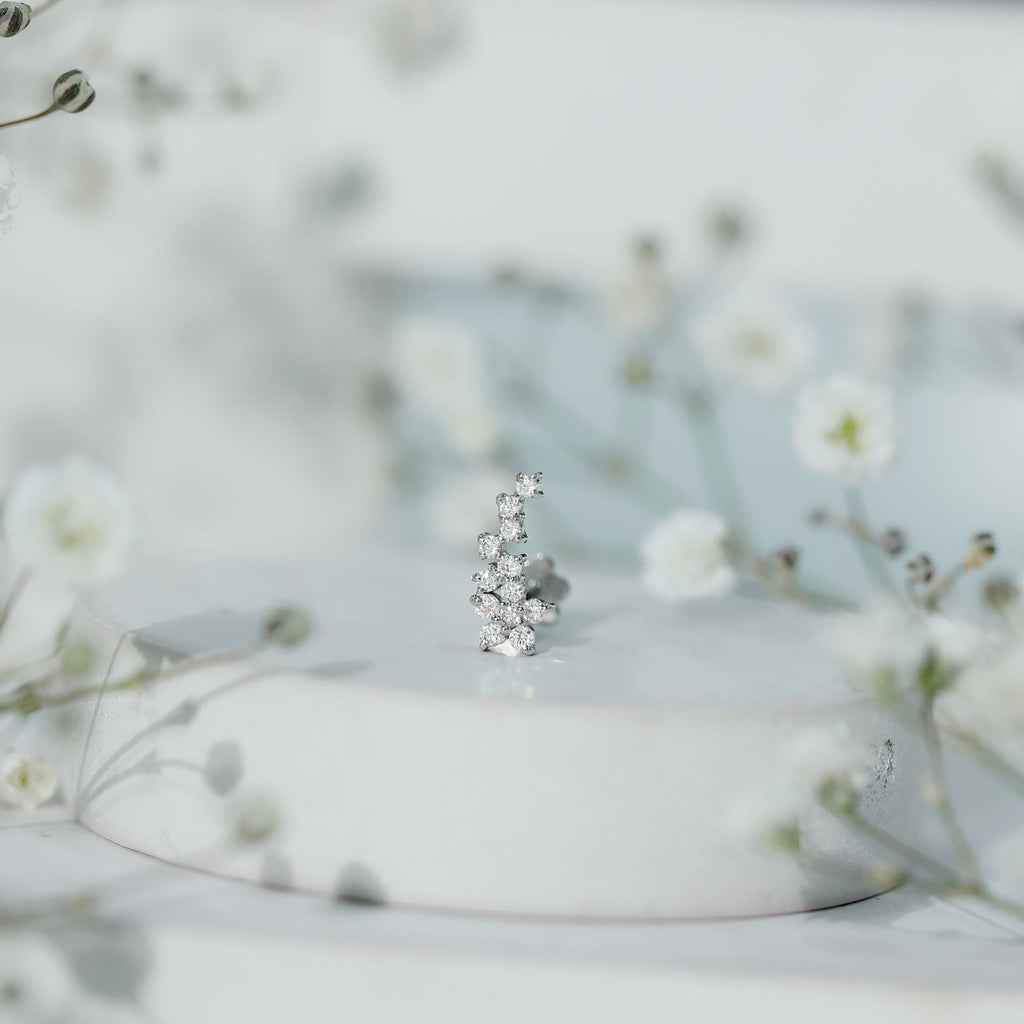 Diamond Floral Cluster Earring for Helix Piercing