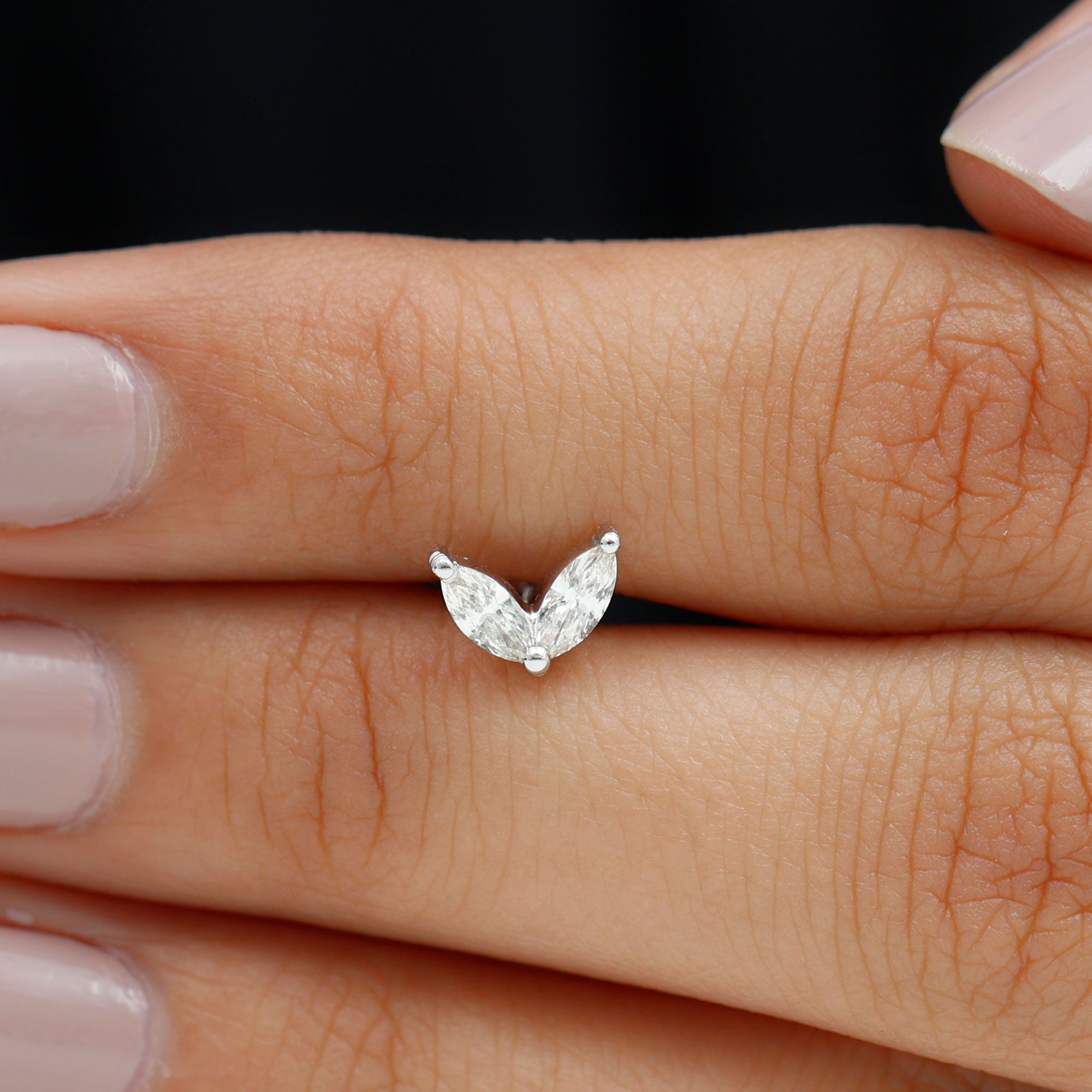 Marquise Diamond Two Stone Earring for Tragus Piercing