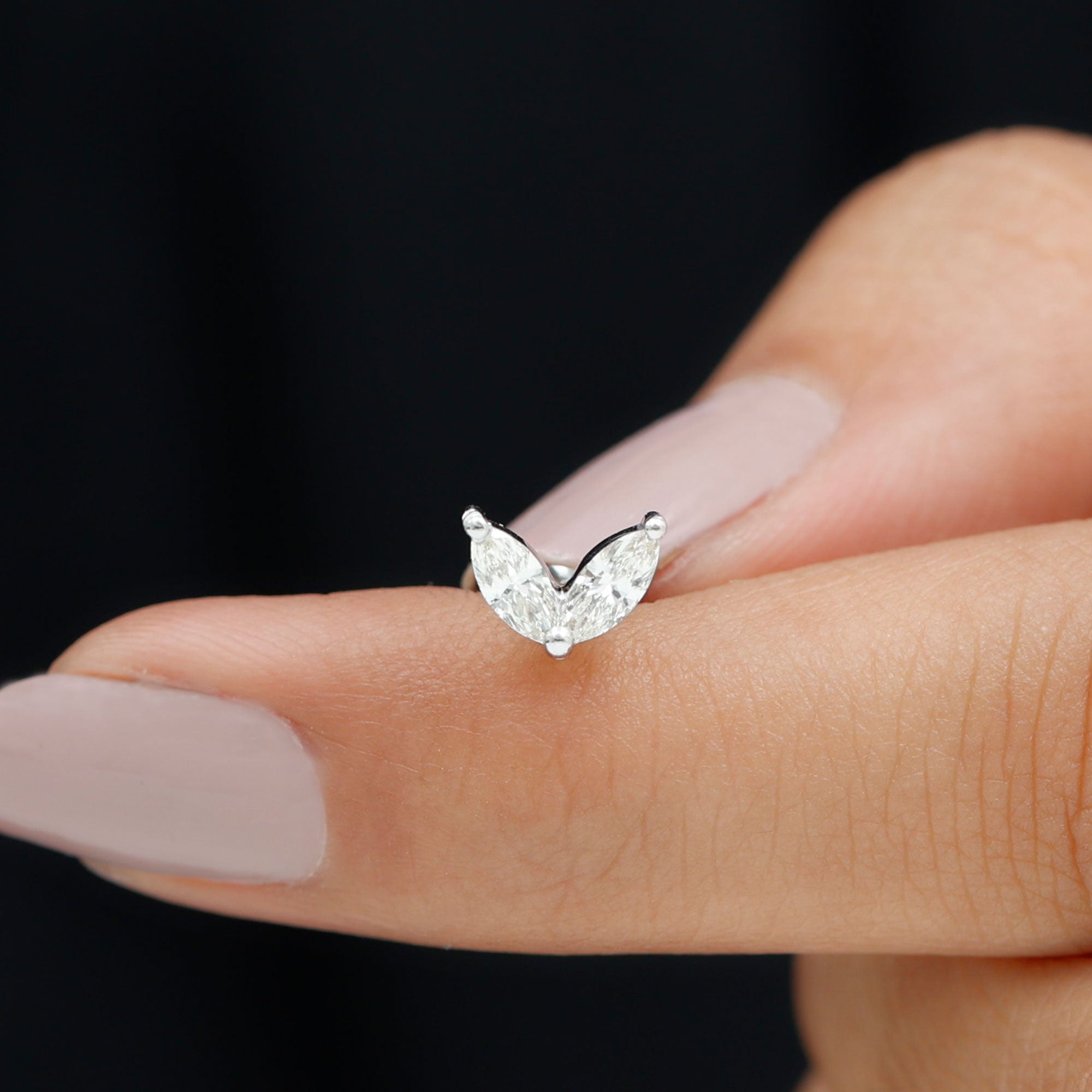 Marquise Diamond Two Stone Earring for Tragus Piercing
