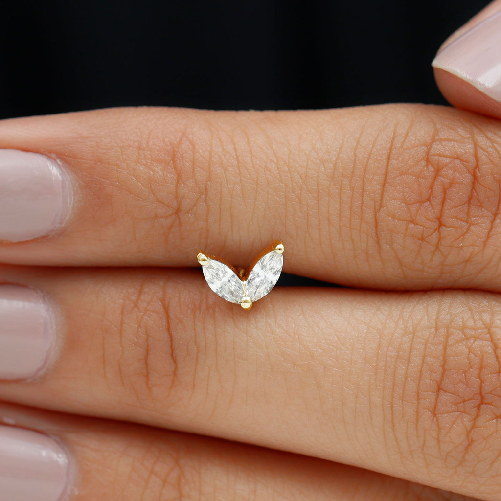 Marquise Diamond Two Stone Earring for Tragus Piercing