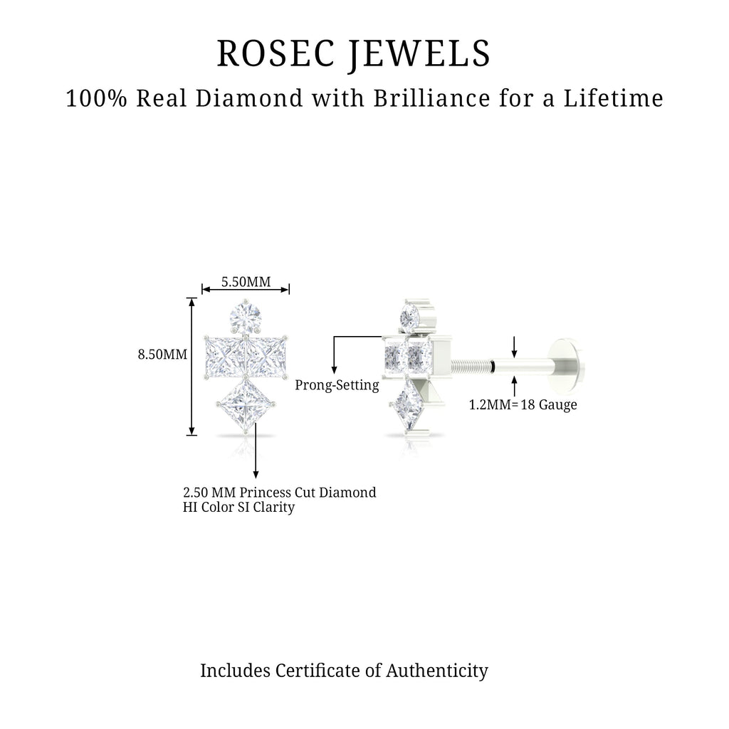 Princess Cut Diamond Helix Piercing Earring for Women