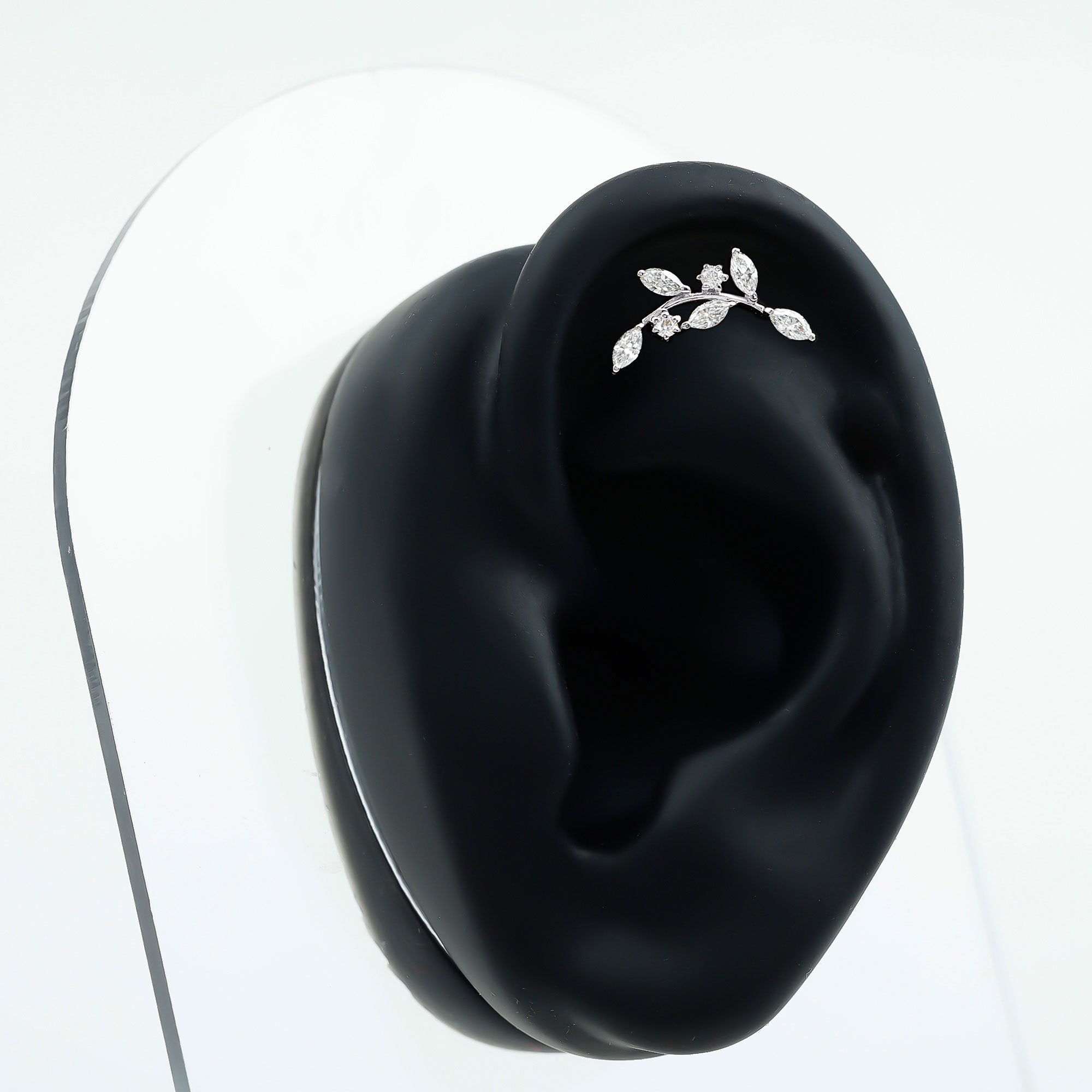 Womens Marquise Diamond Leaf Crawler Earring