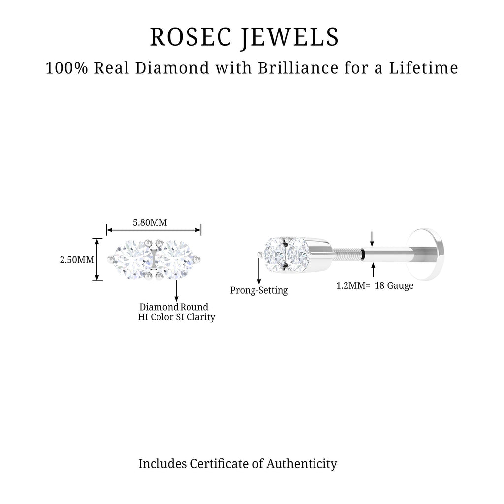 Natural Diamond 2 Stone Earring for Tragus Piercing