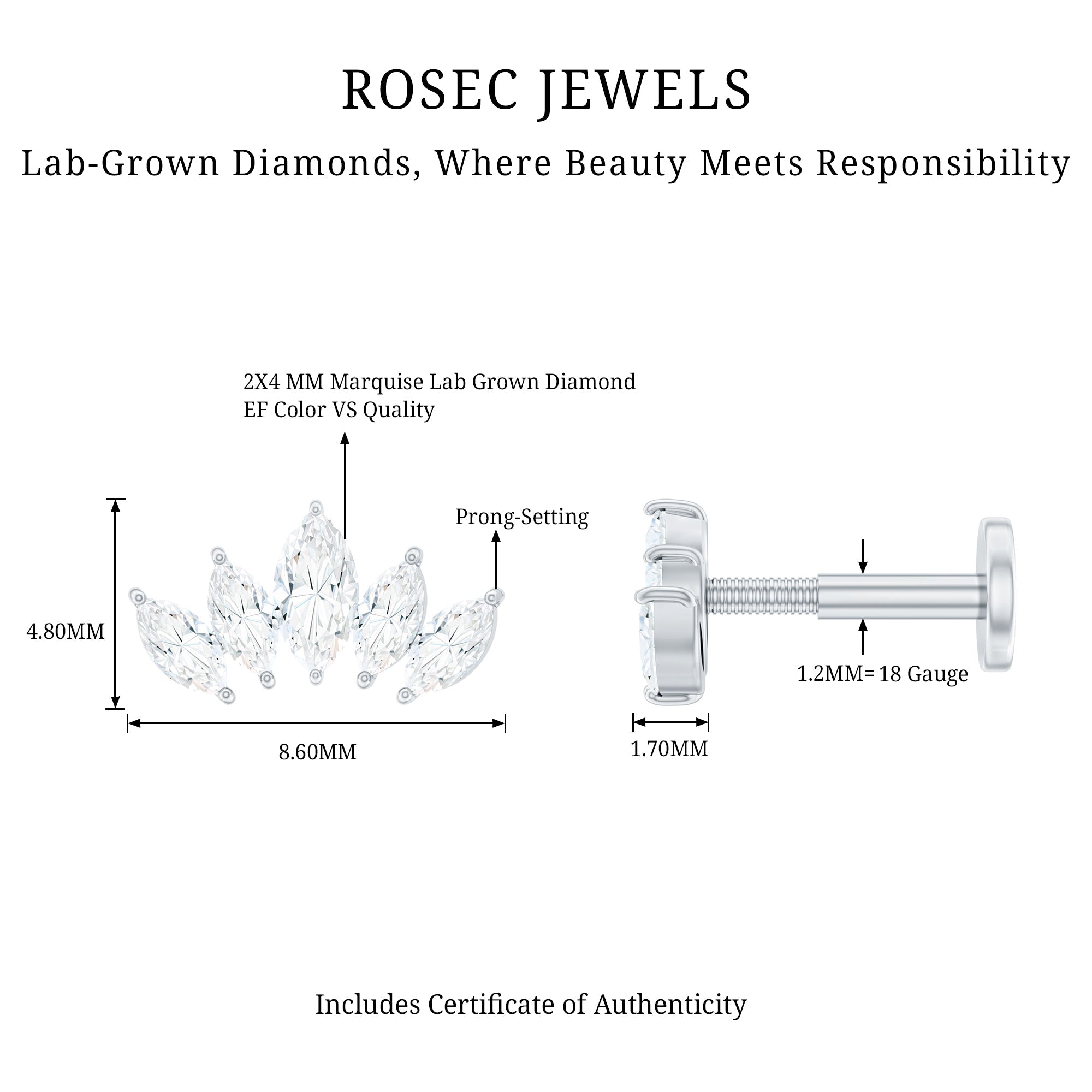 Certified Marquise Cut Diamond Helix Earring for Women