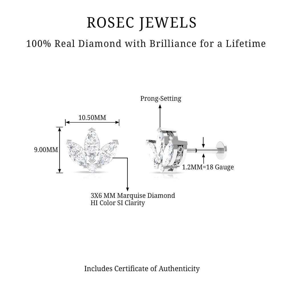 Marquise Diamond Lotus Flower Earring for Helix Piercing