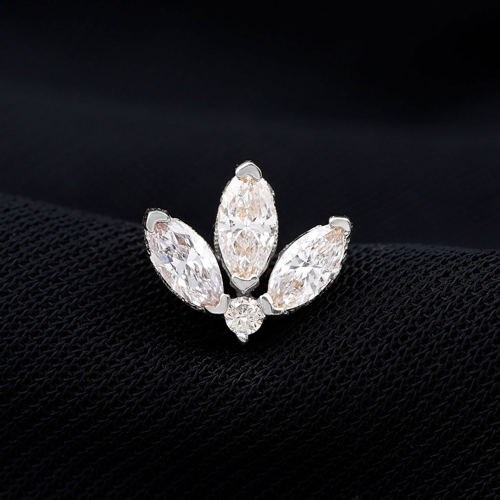 Marquise Diamond Lotus Flower Earring for Helix Piercing