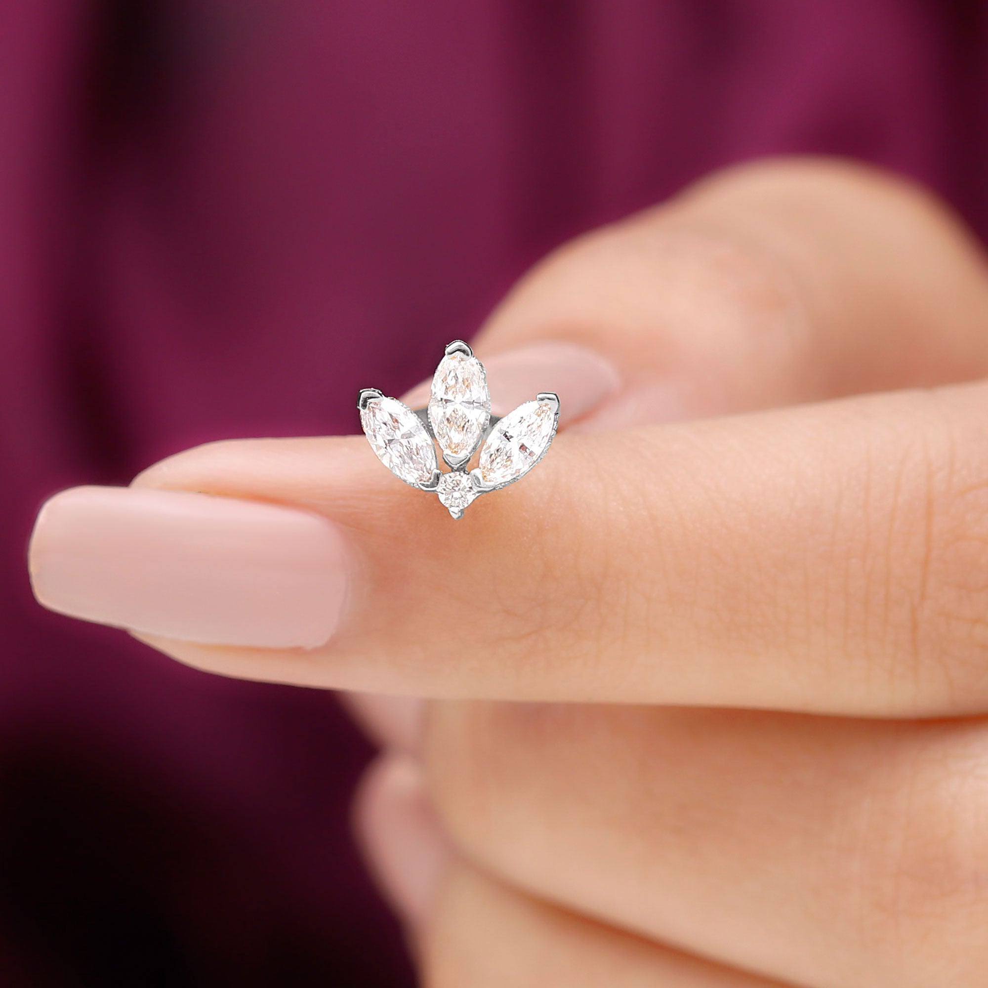 Marquise Diamond Lotus Flower Earring for Helix Piercing
