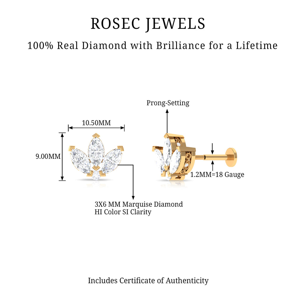 Marquise Diamond Lotus Flower Earring for Helix Piercing