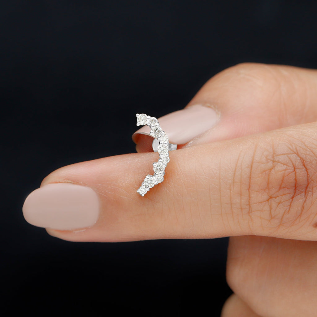 Round Cut Moissanite Ear Crawler Earring for Helix Piercing