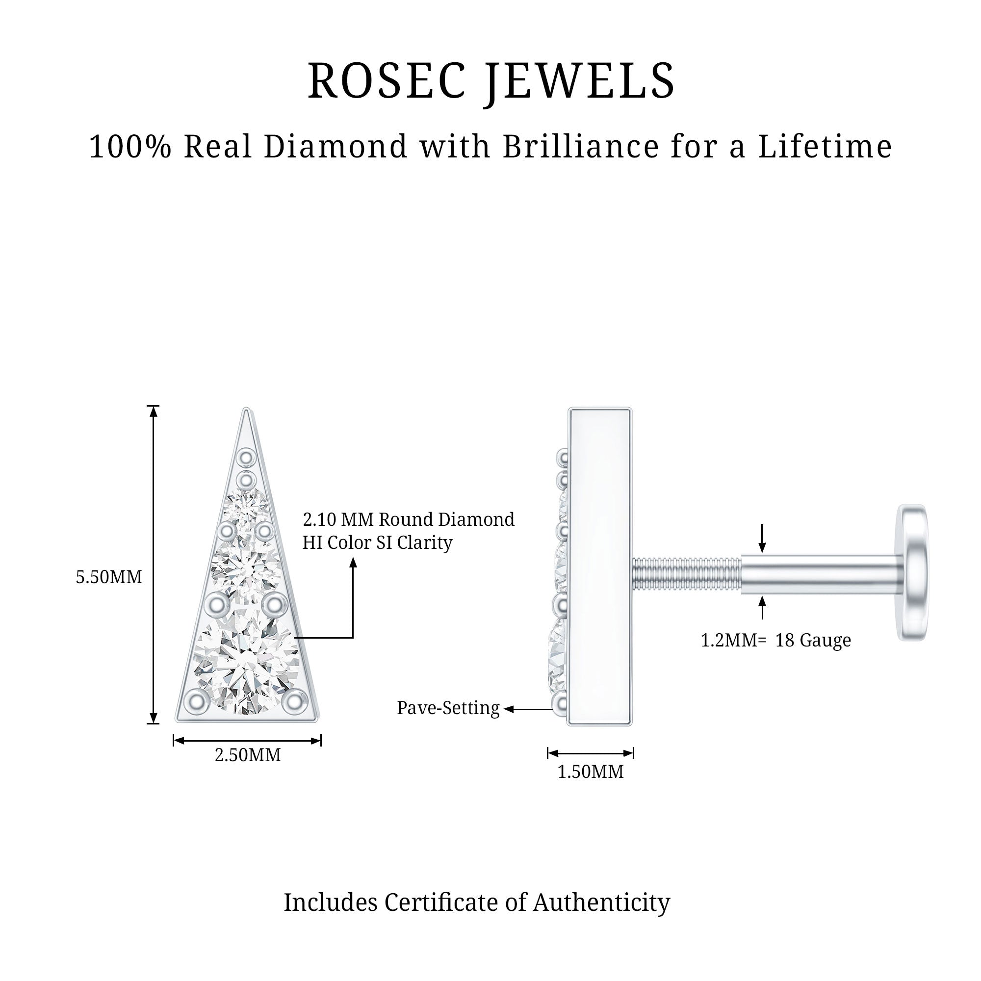 Dainty Diamond Gold Triangle Tragus Earring