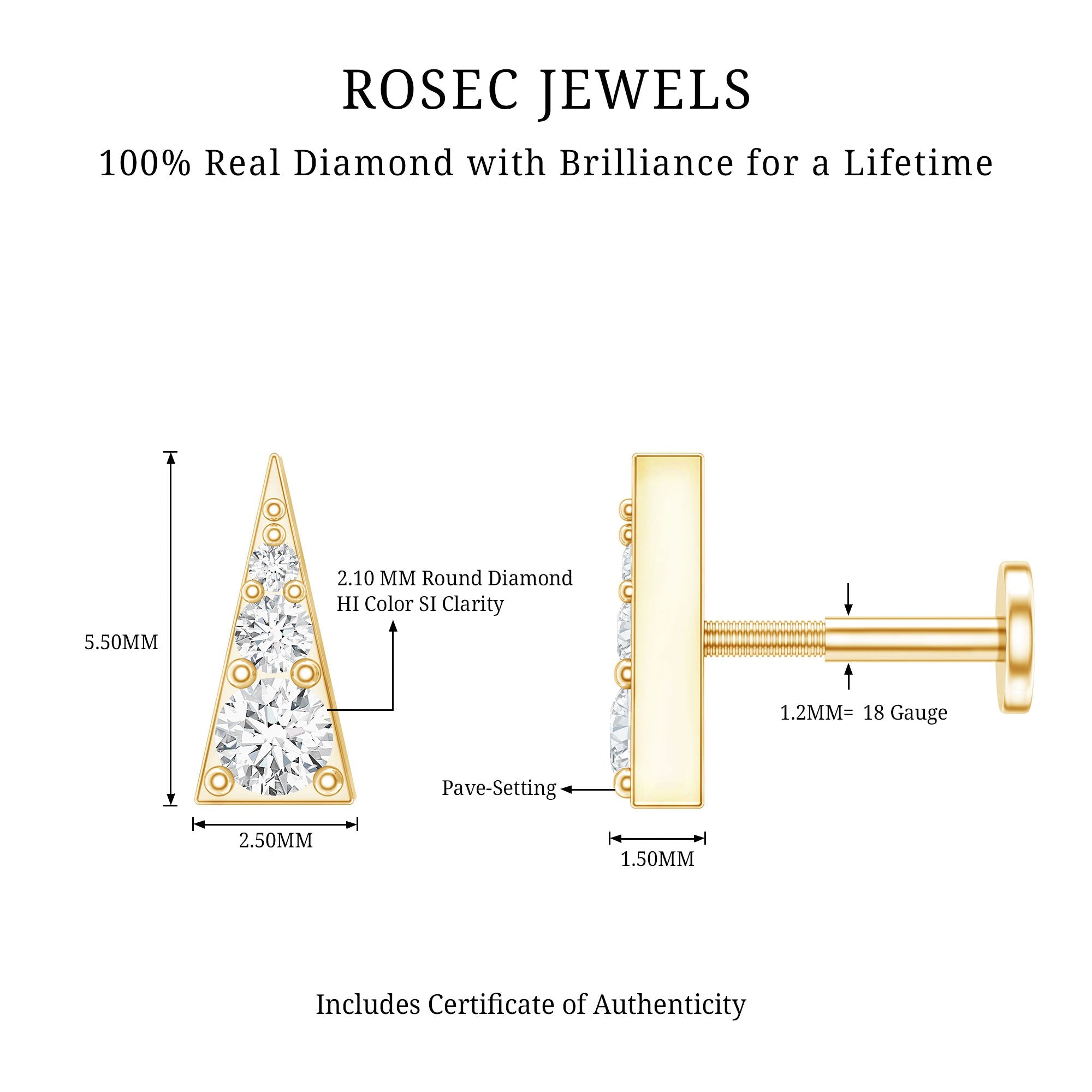 Dainty Diamond Gold Triangle Tragus Earring