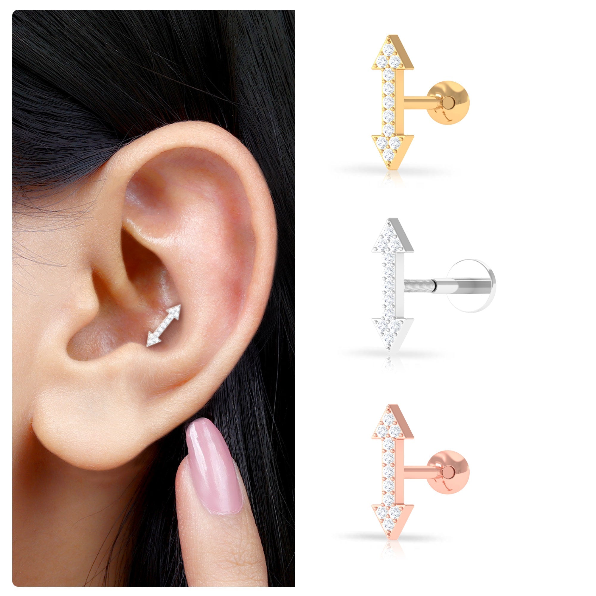 Natural Diamond Arrow Tragus Earring in Gold