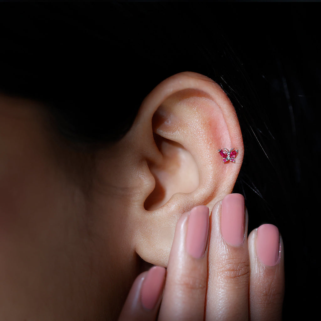 Real Marquise Cut Ruby Cute Butterfly Conch Earring
