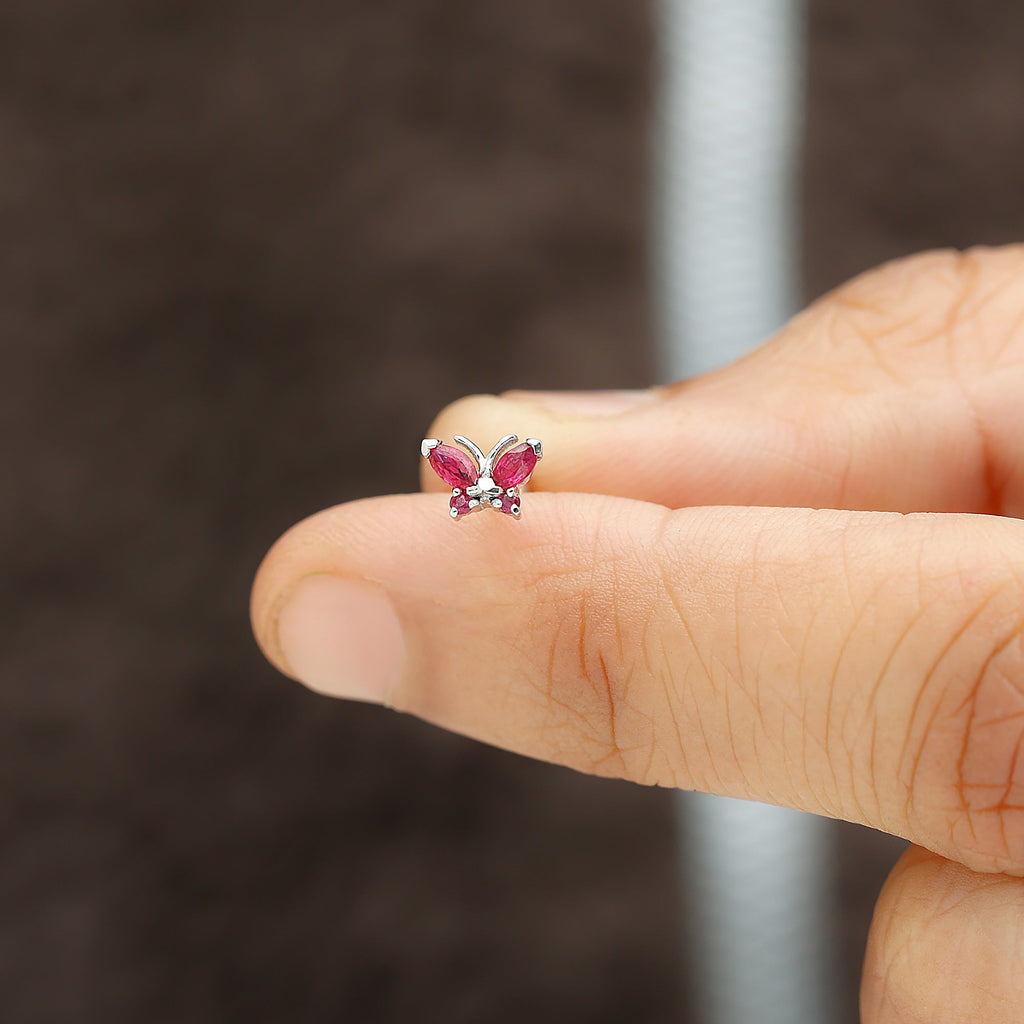 Real Marquise Cut Ruby Cute Butterfly Conch Earring