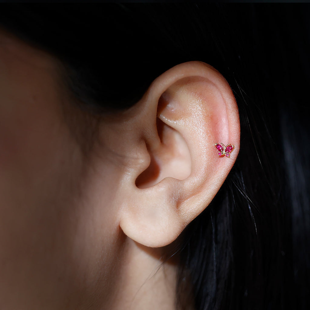 Real Marquise Cut Ruby Cute Butterfly Conch Earring