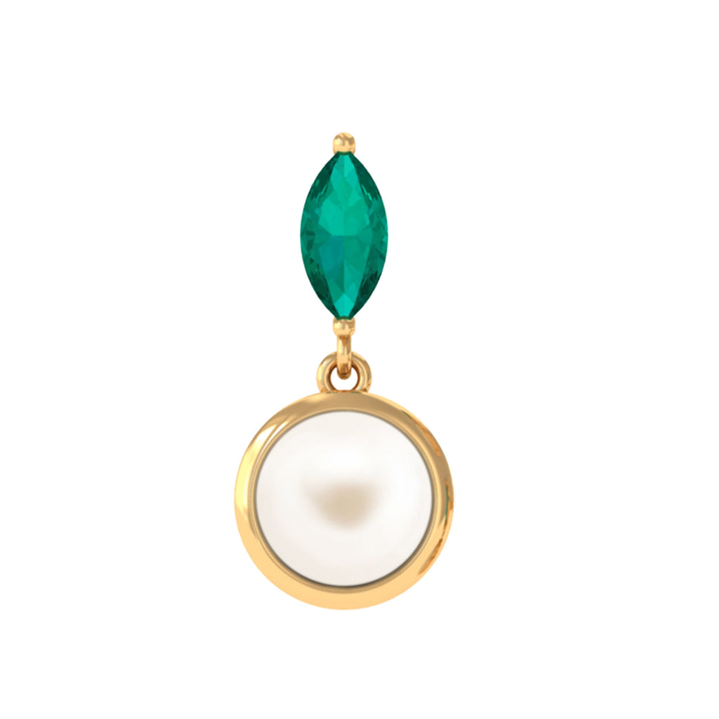3/4 CT Freshwater Pearl and Emerald Drop Earring for Helix Piercing