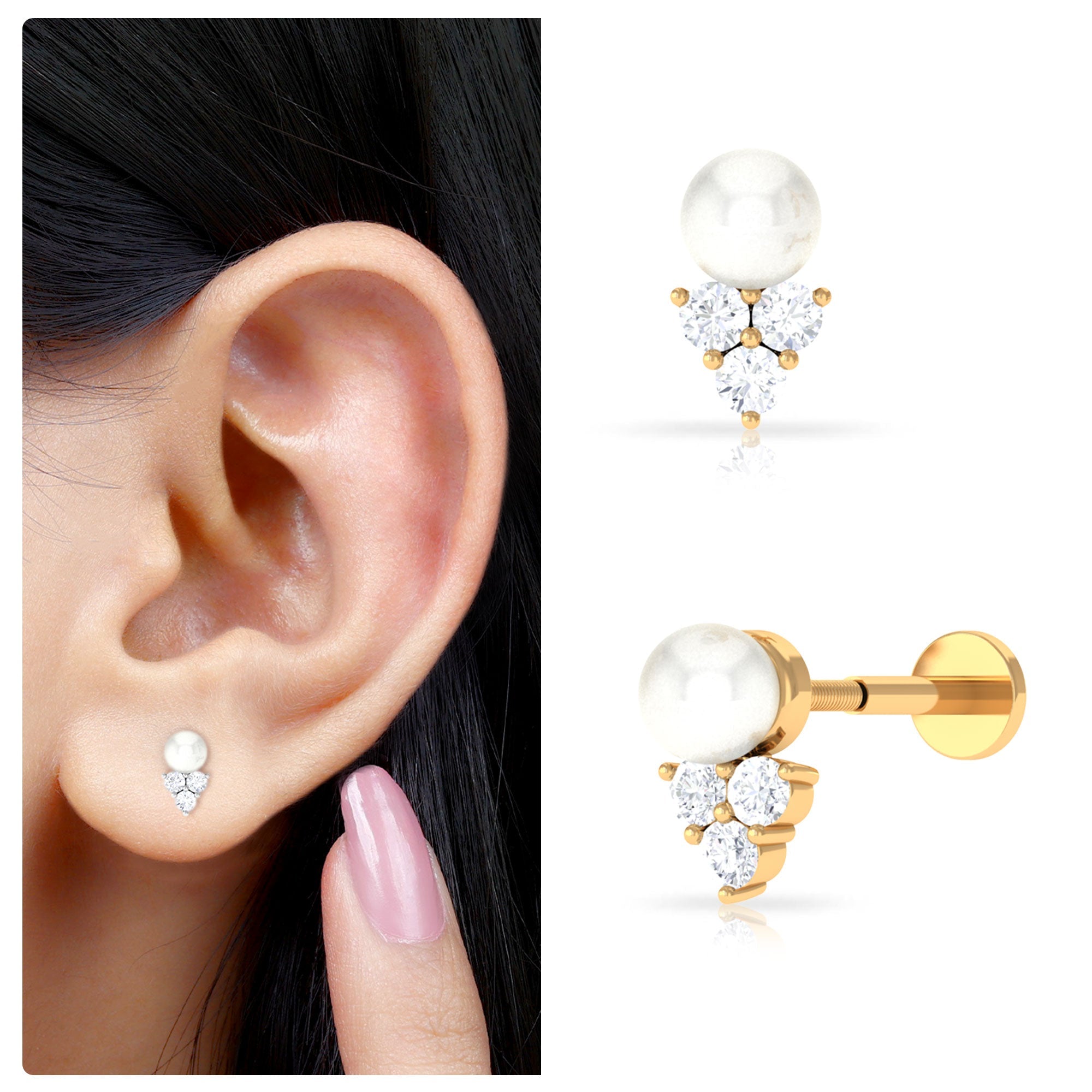 Minimal Freshwater Pearl and Moissanite Tragus Earring