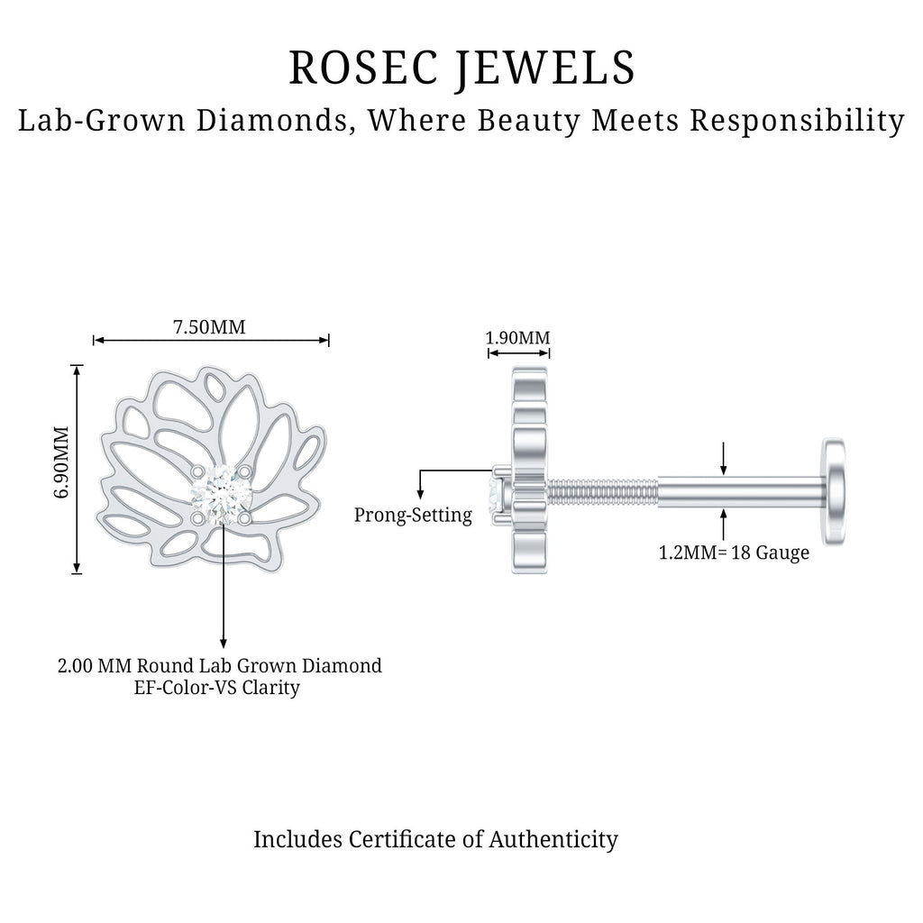 Diamond Lotus Flower Earring for Conch Piercing