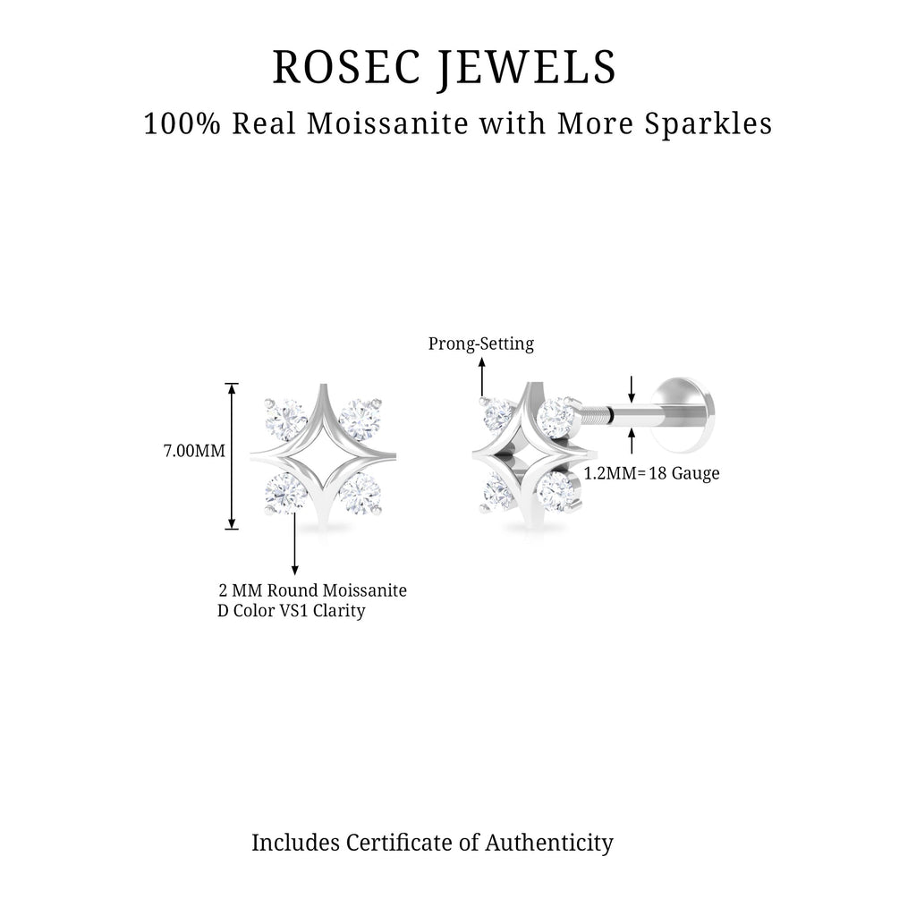 Round Moissanite Star Earring for Helix Piercing