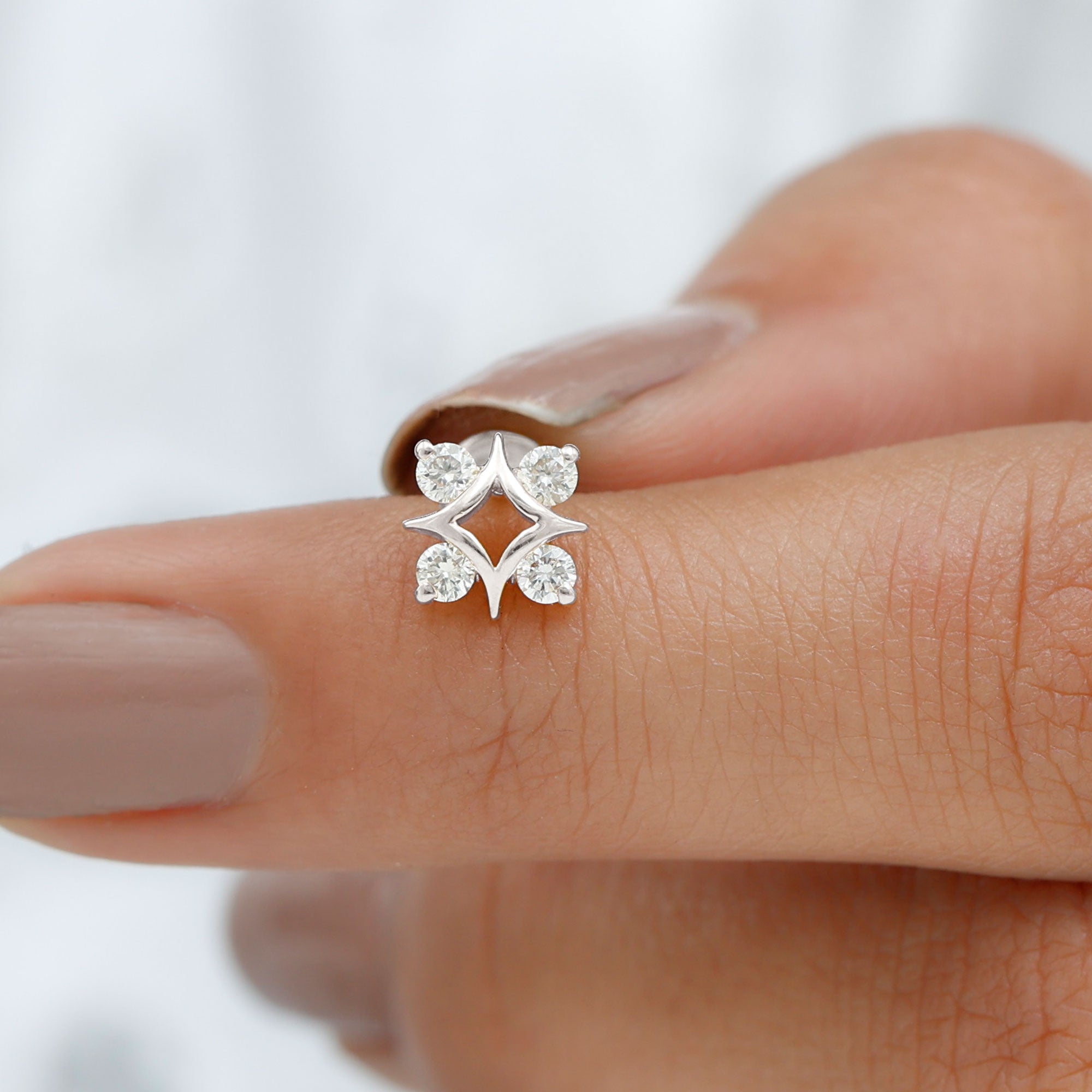 Round Moissanite Star Earring for Helix Piercing