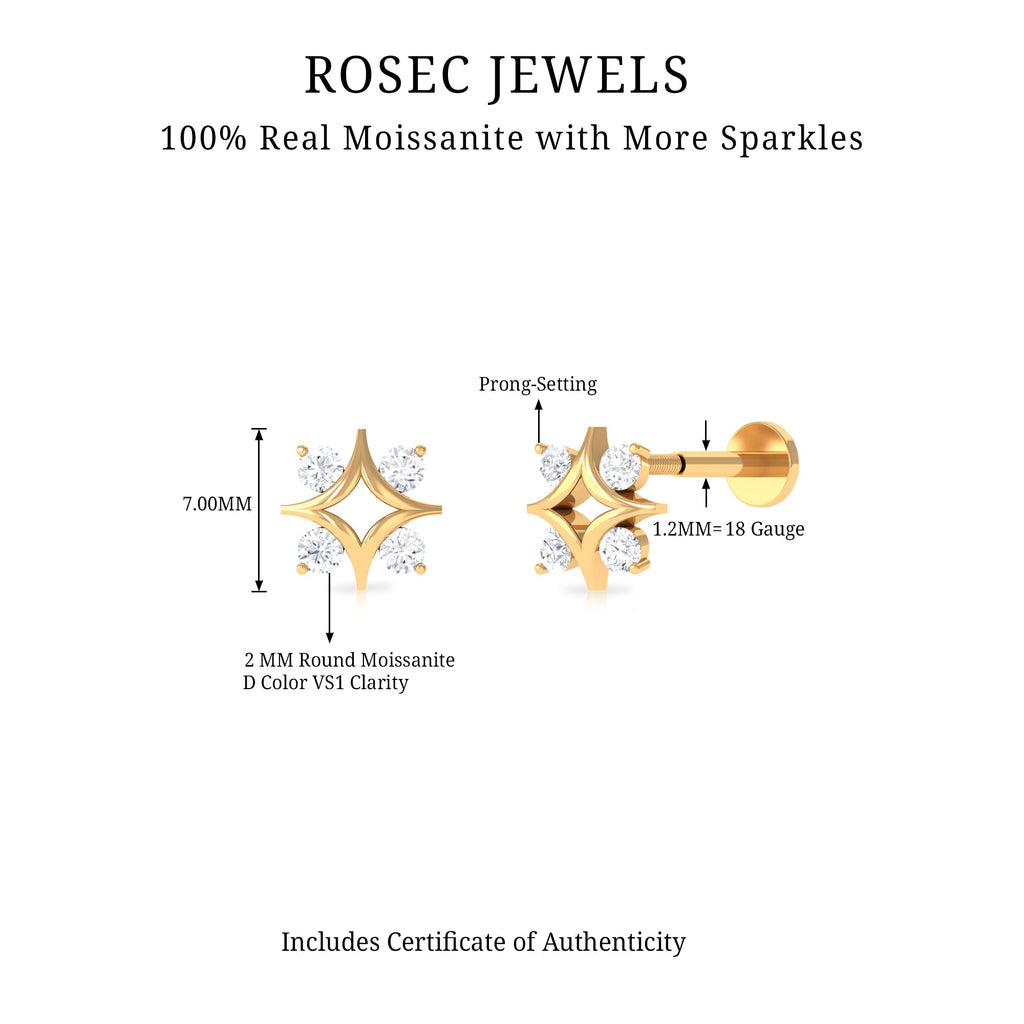 Round Moissanite Star Earring for Helix Piercing